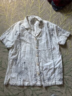Madewell White Button-Down Short Sleeve Embroidered Shirt s